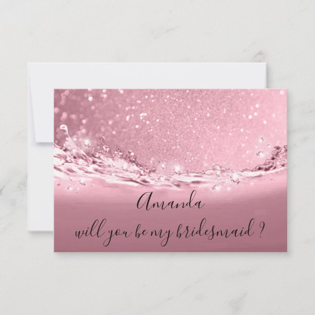 Werden Sie Bridesmaid Glitzer Ocean Rose Pink Einladung (Vorderseite)
