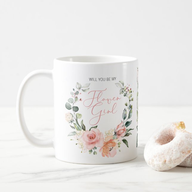Werden Sie mein Blumenmädchen Pink Blumenschrift s Kaffeetasse (Mit Donut)