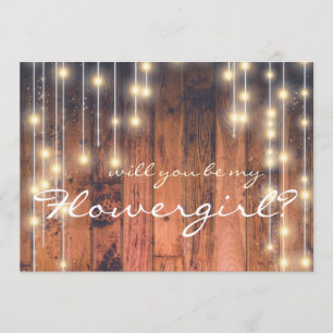Werden Sie mein Blumenmädchen Rustikales Holz sein Einladung