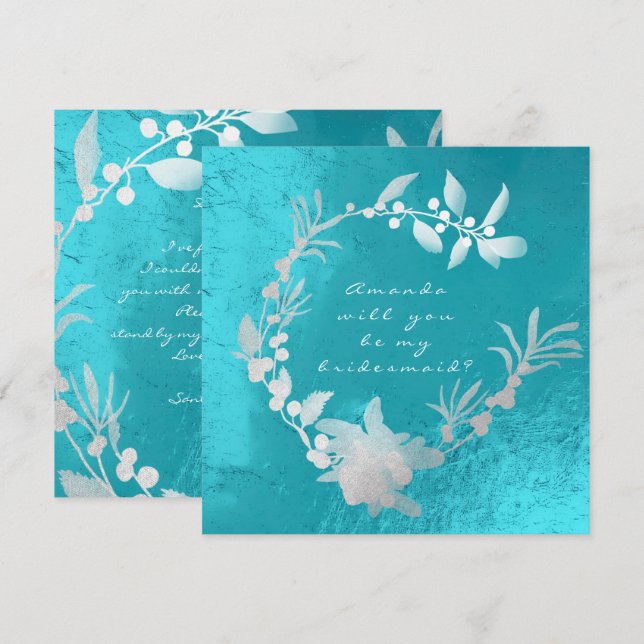 Werden Sie mein Bridesmädchen sein, Silbertürkiskr Einladung (Vorne/Hinten)