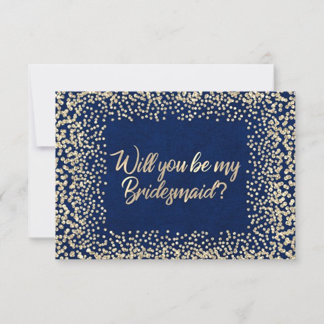 Werden Sie mein Bridesmaid Blue Navy Glitzer Gold Einladung (Vorderseite)