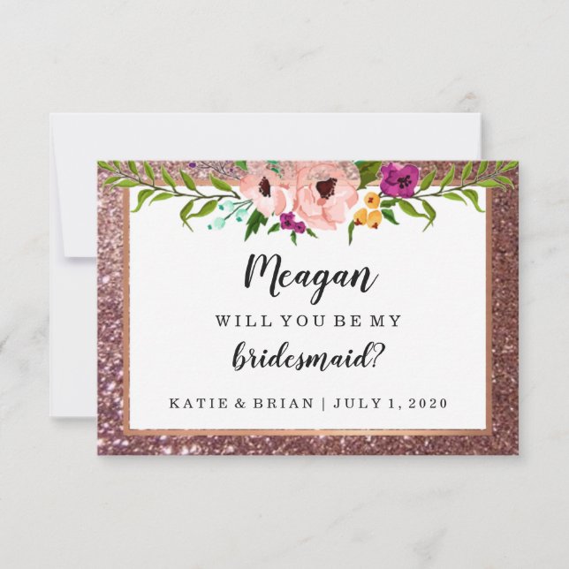 Werden Sie mein Bridesmaid Blume Glitzer Plum sein Einladung (Vorderseite)