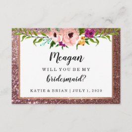 Werden Sie mein Bridesmaid Blume Glitzer Plum sein Einladung