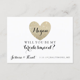 Werden Sie mein Bridesmaid Card-Glitzer-Herzblatt Einladung