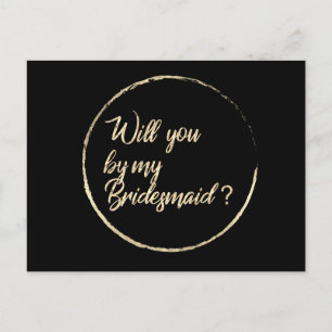 Werden Sie mein Bridesmaid-Circle Wreath Black Gol Einladungspostkarte