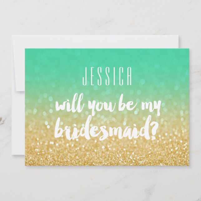 Werden Sie mein Bridesmaid Gold Aquamariner Ombre  Einladung (Vorderseite)