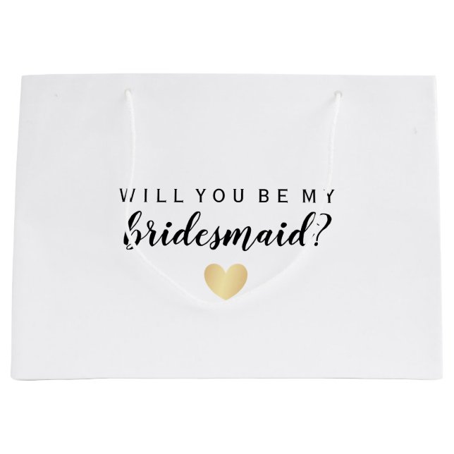 Werden Sie mein Bridesmaid Gold Confetti Herz Große Geschenktüte (Vorderseite)