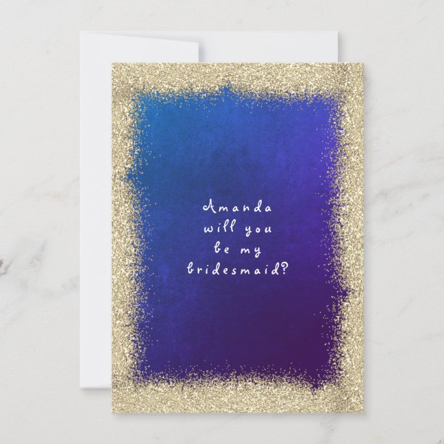 Werden Sie mein Bridesmaid Gold Glitzer Cobalt Blu Einladung (Vorderseite)