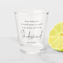 Werden Sie mein Bridesmaid-Name Schwarz-Script Schnapsglas