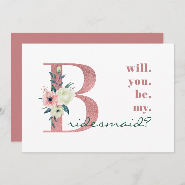 Werden Sie mein Bridesmaid Pink Floral Letter Einladung (Vorne/Hinten)