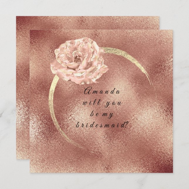 Werden Sie mein Bridesmaid Pink Gold Rose Glass Lu Einladung (Vorne/Hinten)