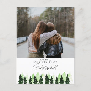 Werden Sie mein Bridesmaid Rustikaler Pine Tree Wi Postkarte