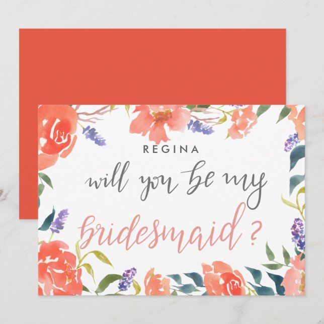 Werden Sie mein Bridesmaid-Skript Bright Florals Einladung (Vorne/Hinten)