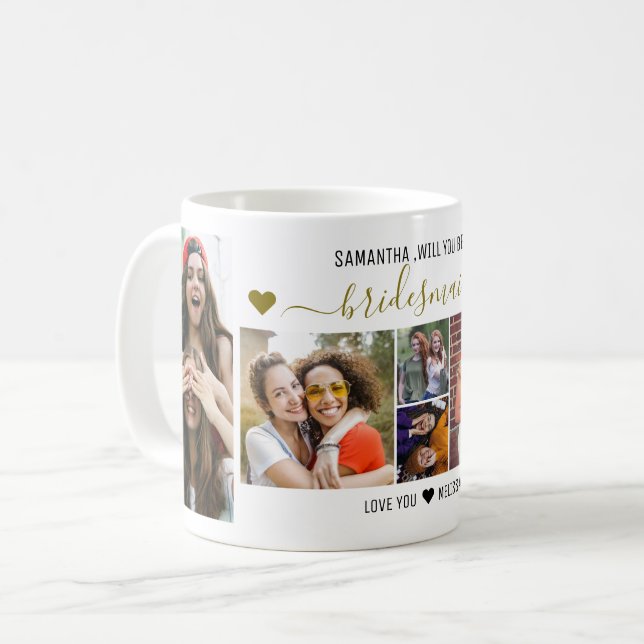 Werden Sie mein Bridesmaid-Vorschlag FotoCollage  Kaffeetasse (Vorderseite Links)