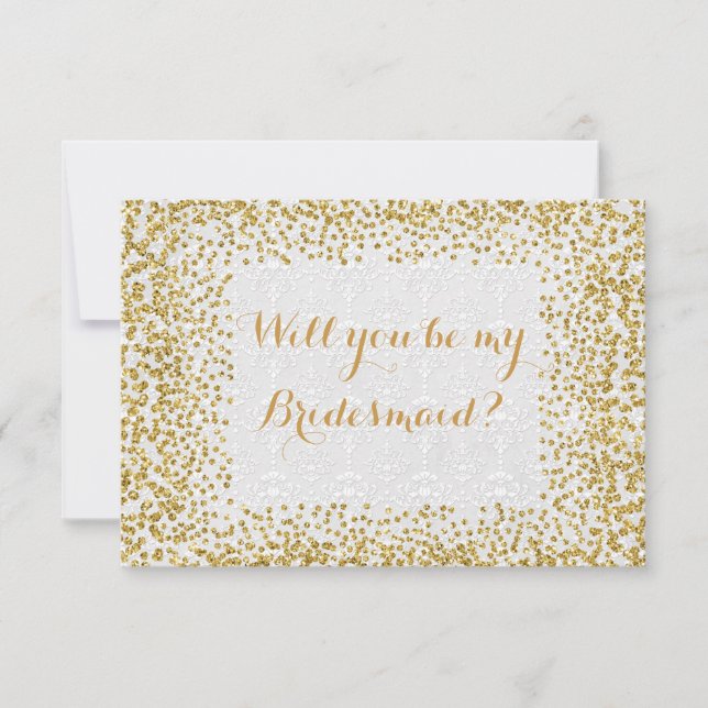 Werden Sie mein Bridesmaid White Gold Confetti sei Einladung (Vorderseite)
