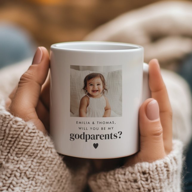 Werden Sie mein Foto sein? Kaffeetasse (Zazzle Will You Be My Godparents Photo Proposal Coffee Mug (Front))