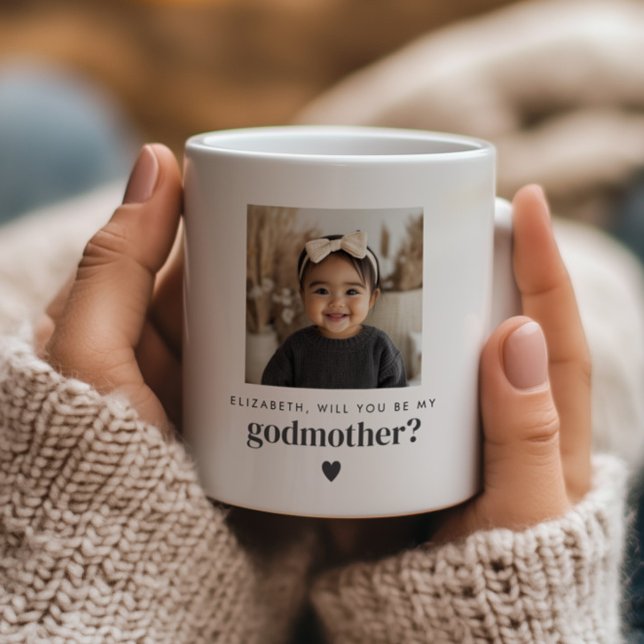 Werden Sie mein Foto sein? Kaffeetasse (Zazzle Will You Be My Godmother Photo Proposal Coffee Mug (Front))