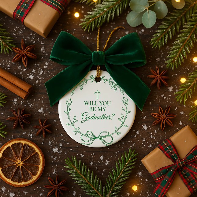 Werden Sie mein Godmütterlicher Vorschlag sein? Keramik Ornament (Will You Be My Godmother? Personalized Christmas Ornament)