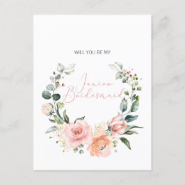 Werden Sie mein Jr. Bridesmaid Pink Script floral Einladungspostkarte
