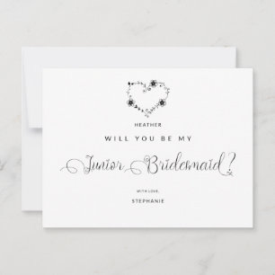 Werden Sie mein Junior Bridesmaid Funny Black Hear Postkarte