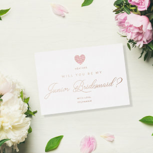 Werden Sie mein Junior Bridesmaid rosa Herz sein? Folieneinladung