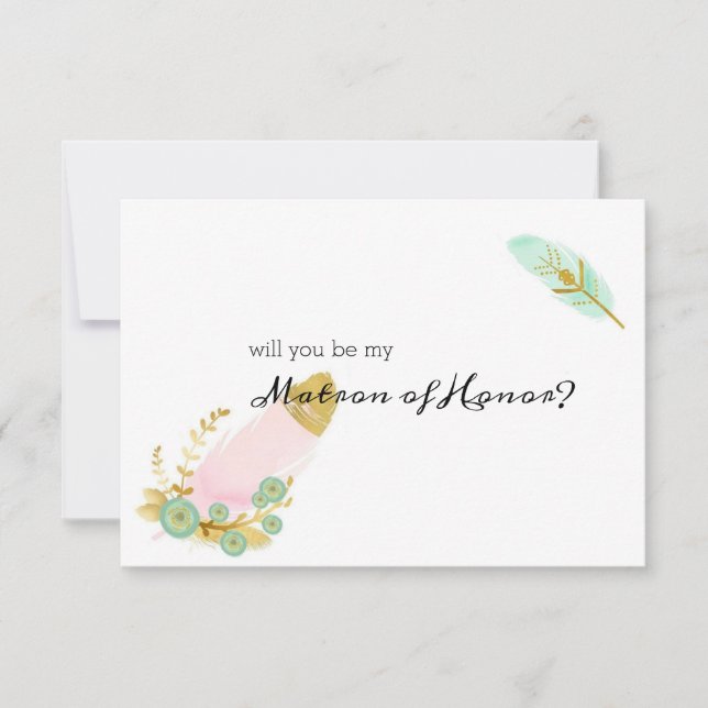 Werden Sie mein Matron zu Ehren Boho Pink und Gold (Vorderseite)
