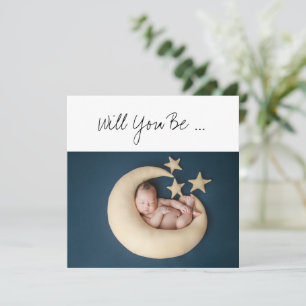 Werden Sie mein Pate Baby auf dem Moon Foto sein? Karte