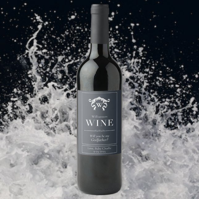 Werden Sie mein Pate Elegante Monogram sein? Weinetikett (Von Creator hochgeladen)