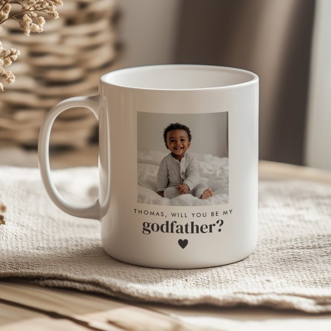 Werden Sie mein Pate-Foto sein? Kaffeetasse (Zazzle Will You Be My Godfather Photo Proposal Coffee Mug - Front)