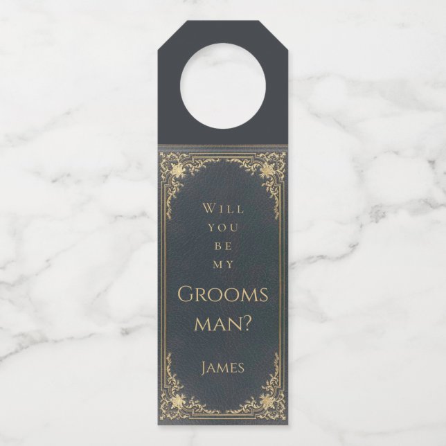 Werden Sie mein Trauzeuge Blue Gold Vintag Flaschenanhänger (Vorderseite)