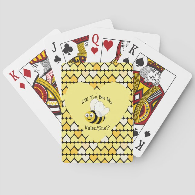Werden Sie mein Valentin sein? Gelbe Herzen Spielkarten (Rückseite)