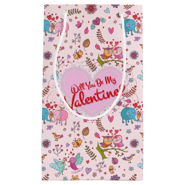 Werden Sie mein Valentin sein? niedliche Tiere in  Kleine Geschenktüte (Vorderseite)