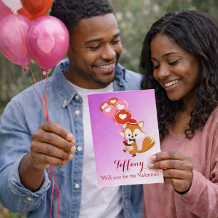 Werden Sie mein Valentinfox mit Balloons sein? Feiertagskarte