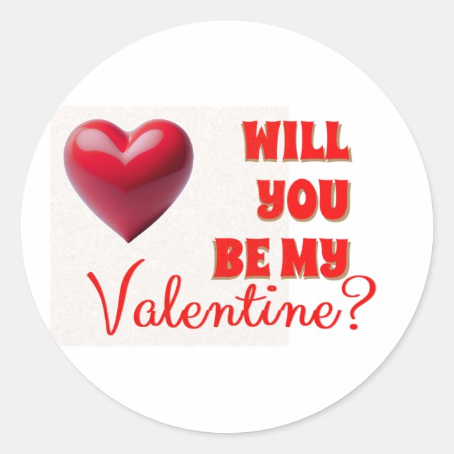Werden Sie mein Valentinin sein? Runder Aufkleber (Vorderseite)