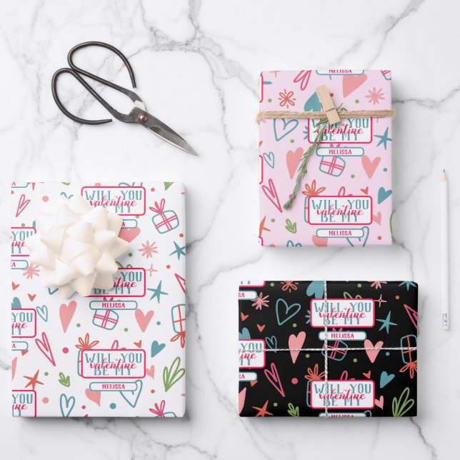 Werden Sie mein Valentinmuster sein? Geschenkpapier Set (Vorderseite)