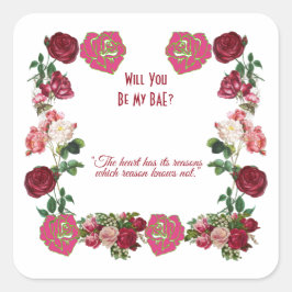 Werden Sie meine BAE Rustikale Rose Vintag Valenti Quadratischer Aufkleber