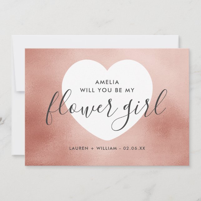 Werden Sie meine Blume Girl Card sein - Rose Gold Einladung (Vorderseite)