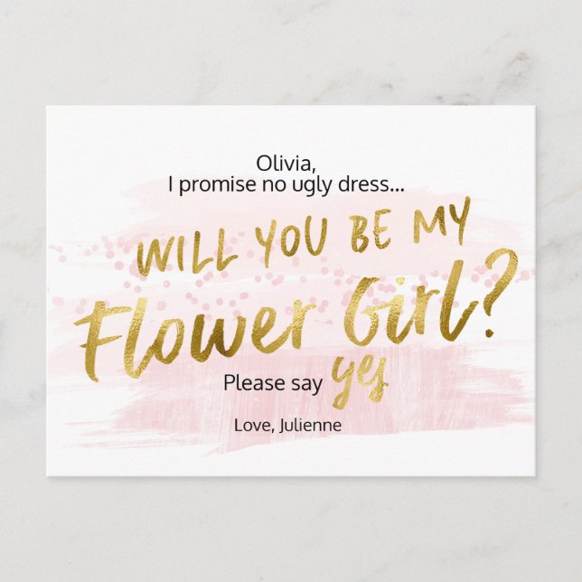 Werden Sie meine Blume Mädchen Blush Wasserfarbe? Einladungspostkarte (Vorderseite)