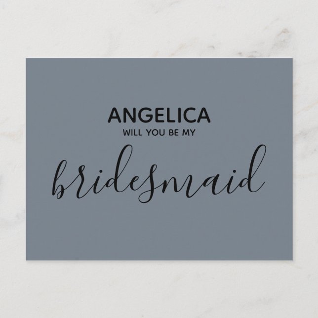 Werden Sie meine Brautjungfrau einfach pastellblau Einladungspostkarte (Vorderseite)