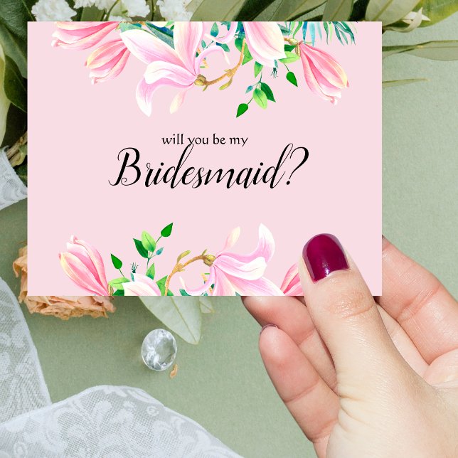 Werden Sie meine Brautjungfrau Pink Magnolia Wasse Einladung (Magnolia Bridesmaid!)