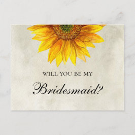 Werden Sie meine Brautjungfrau Sonnenblume rustika Einladungspostkarte