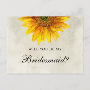 Werden Sie meine Brautjungfrau Sonnenblume rustika Einladungspostkarte