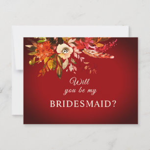 Werden Sie meine Bridesmaid Autumn Floral Red Postkarte