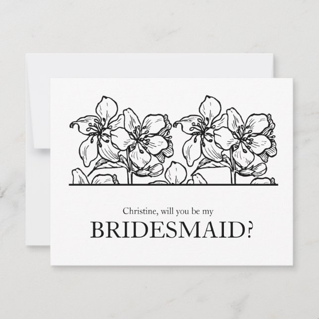 Werden Sie meine Bridesmaid Black and White Chic s Einladung (Vorderseite)