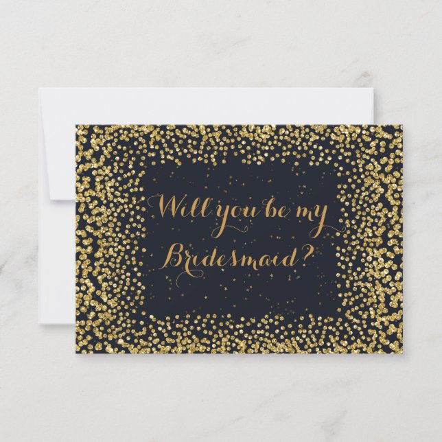 Werden Sie meine Bridesmaid Black Gold Confetti se Einladung (Vorderseite)