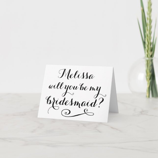 Werden Sie meine Bridesmaid-BLACK-Typografie-Karte Einladung (Vorderseite)