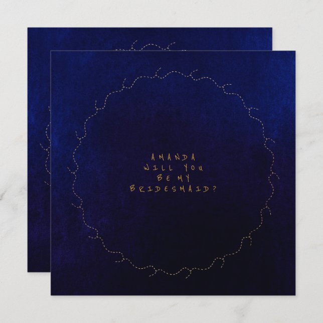 Werden Sie meine Bridesmaid Blue Navy Velvet sein? Einladung (Vorne/Hinten)