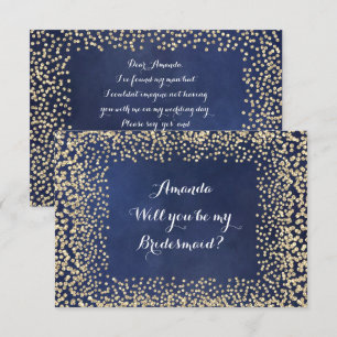 Werden Sie meine Bridesmaid Blue NavyGold Confetti Einladung