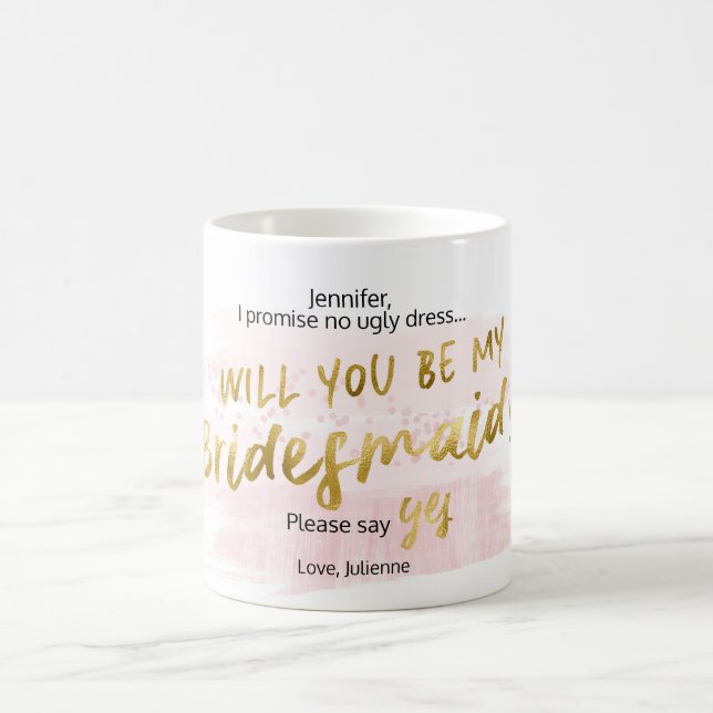 Werden Sie meine Bridesmaid Blush & Gold Wasserfar Tasse (Mittel)