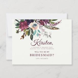 Werden Sie meine Bridesmaid Burgundy Floral Ecru? Postkarte
